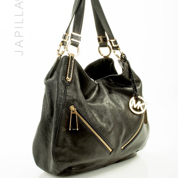 MICHAEL KORS LARGE BLACK SMOOTH LEATHER ZIPPER SATCHEL - Picture 2 of 12